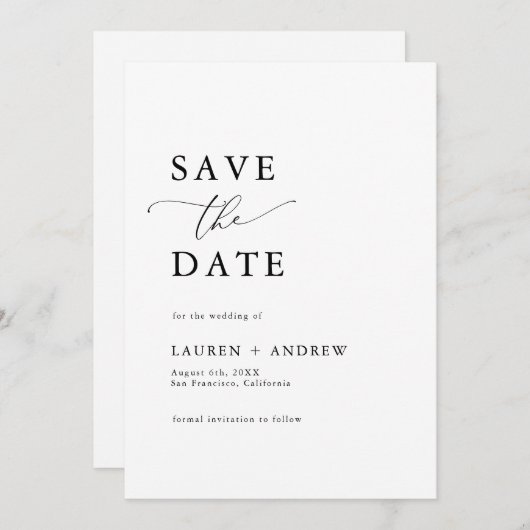 Elegant Mongram Black & White I Save the Date Einladung (Vorne/Hinten)