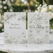 Elegant Monochromatic Off White Rose Einladung