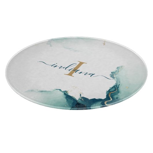 Elegant Monogram Agate Script Chic Schneidebrett (Ecke)