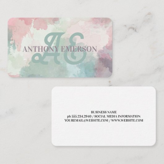 Elegant Monogram | Aquarellschichten Visitenkarte (Vorne/Hinten)