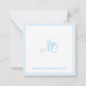 Elegant Monogram Baby Blue Gingham Personalisiert Mitteilungskarte (Rückseite)