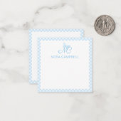Elegant Monogram Baby Blue Gingham Personalisiert Mitteilungskarte (Vorderseite/Rückseite Beispiel)