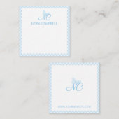 Elegant Monogram Baby Blue Gingham Personalisiert Mitteilungskarte (Vorne/Hinten)