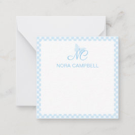 Elegant Monogram Baby Blue Gingham Personalisiert Mitteilungskarte