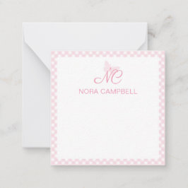 Elegant Monogram Baby Pink Gingham Personalisiert Mitteilungskarte