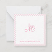 Elegant Monogram Baby Pink Gingham Personalisiert Mitteilungskarte (Rückseite)