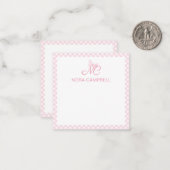 Elegant Monogram Baby Pink Gingham Personalisiert Mitteilungskarte (Vorderseite/Rückseite Beispiel)