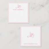 Elegant Monogram Baby Pink Gingham Personalisiert Mitteilungskarte (Vorne/Hinten)