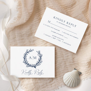 Elegant Monogram Beach Wedding RSVP Karte