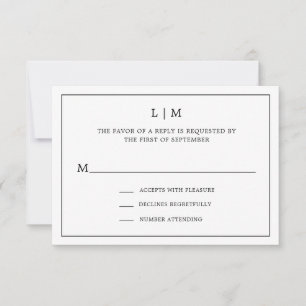 Elegant Monogram Black and White Simple Wedding RSVP Karte