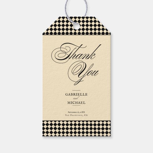 Elegant Monogram Black Cream Checkerboard Geschenkanhänger (Vorderseite)