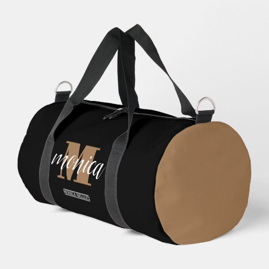 Elegant Monogram Black Gold Script minimal Duffle Bag (Linke Seite)