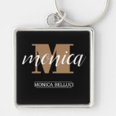 Elegant Monogram Black Gold Script minimal Schlüsselanhänger (Vorne)