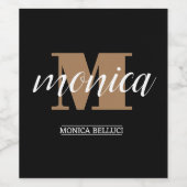 Elegant Monogram Black Gold Script minimal Weinetikett (Einzelnes Label)