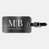 Elegant Monogram Black Metallic Gepäckanhänger (Vorderseite horizontal)