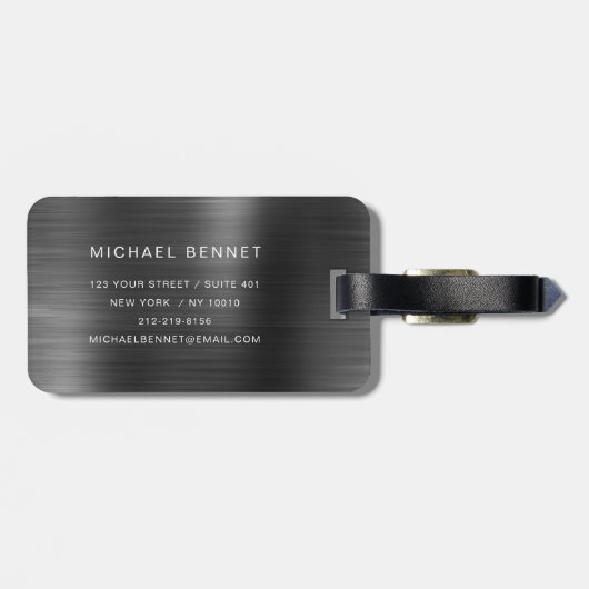 Elegant Monogram Black Metallic Gepäckanhänger (Rückseite horizontal)