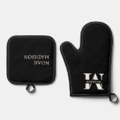 Elegant Monogram Black Ofenhandschuh & Topflappen-Set (Vorderseite)