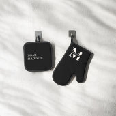 Elegant Monogram Black Ofenhandschuh & Topflappen-Set