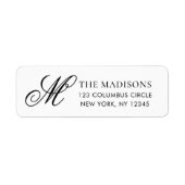 Elegant Monogram Black White Return Address Label (Vorne)