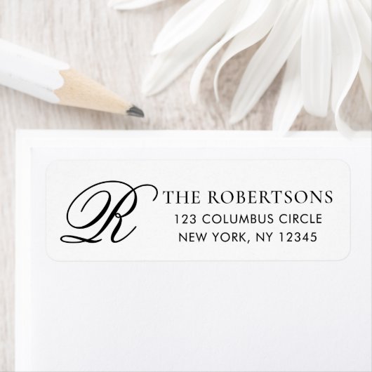Elegant Monogram Black White Return Address Label (Insitu)