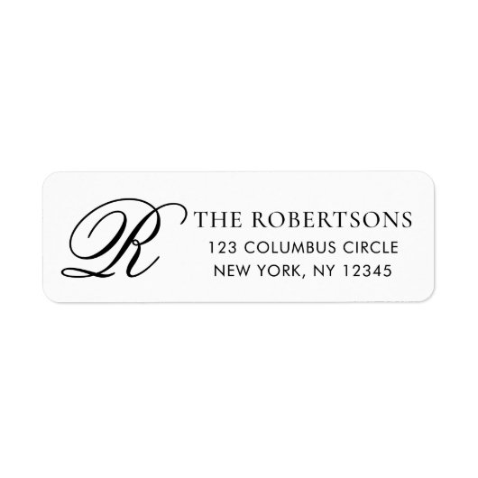 Elegant Monogram Black White Return Address Label (Vorne)