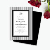 Elegant Monogram Black & White Striped Wedding Einladung