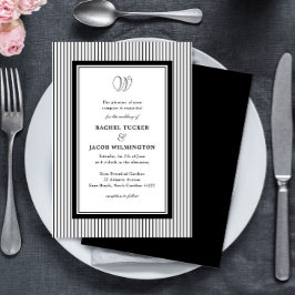 Elegant Monogram Black & White Striped Wedding Einladung