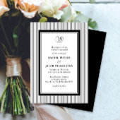 Elegant Monogram Black & White Striped Wedding Einladung