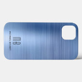 Elegant Monogram Blue Case-Mate iPhone Hülle (Rückseite (Horizontal))