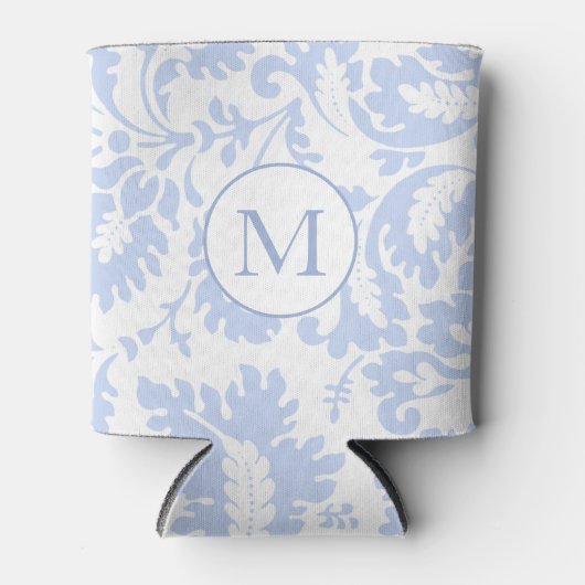 Elegant Monogram Blue Floral Botanical Dosenkühler (Vorderseite)