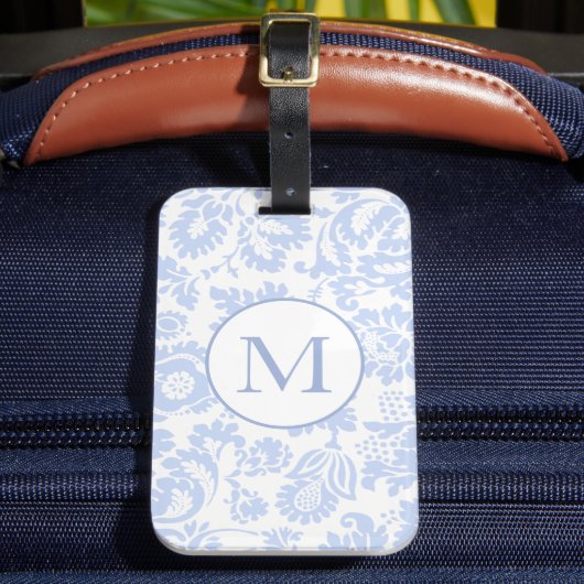 Elegant Monogram Blue Floral Botanical Gepäckanhänger (Vorderseite Insitu 2)