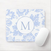 Elegant Monogram Blue Floral Botanical Mousepad (Mit Mouse)