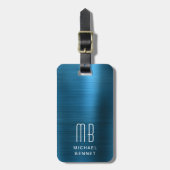 Elegant Monogram Blue Gepäckanhänger (Vorderseite vertikal)