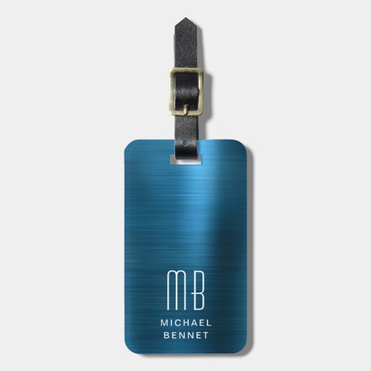 Elegant Monogram Blue Gepäckanhänger (Vorderseite vertikal)