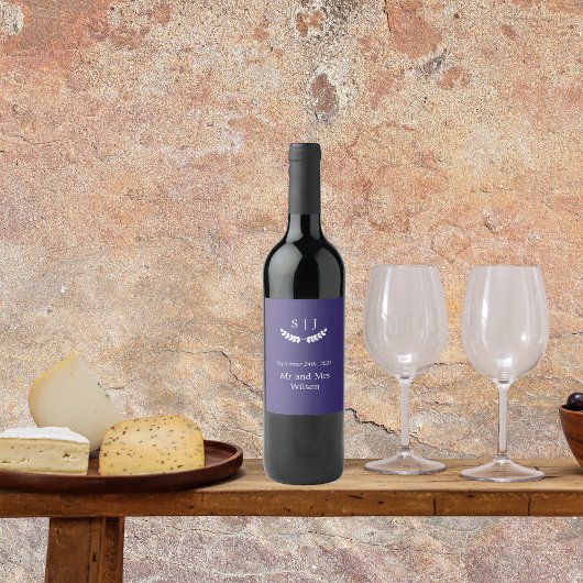 Elegant Monogram Blue Jewel Tone Weinetikett