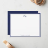 Elegant Monogram Blue Two Border Mitteilungskarte (Vorderseite/Rückseite Beispiel)