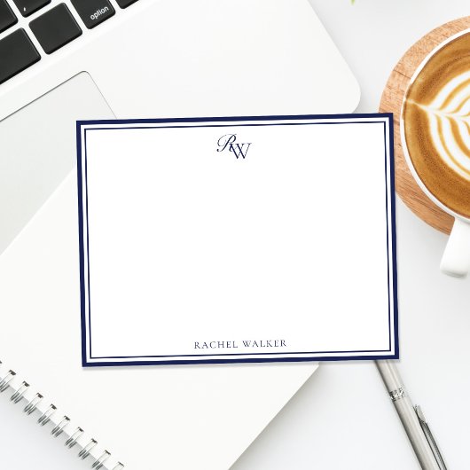 Elegant Monogram Blue Two Border Mitteilungskarte