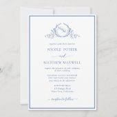 Elegant Monogram Blue Wedding Einladung (Vorderseite)