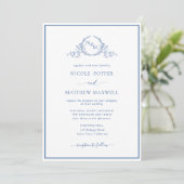 Elegant Monogram Blue Wedding Einladung (Stehend Vorderseite)