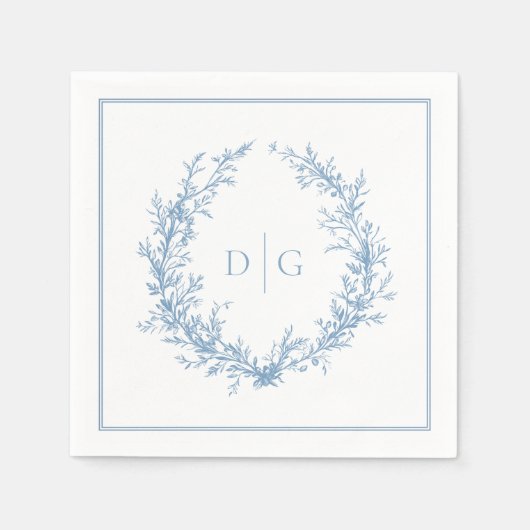 Elegant Monogram Blue Wedding Serviette (Vorderseite)