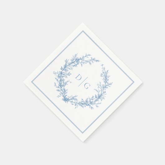 Elegant Monogram Blue Wedding Serviette (Ecke)