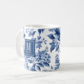 Elegant Monogram Blue White Floral Rose Kaffeetasse (Vorderseite Links)