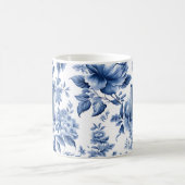 Elegant Monogram Blue White Floral Rose Kaffeetasse (Mittel)