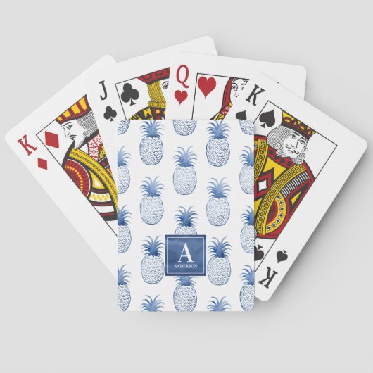 Elegant Monogram Blue White Pineape Spielkarten (Rückseite)