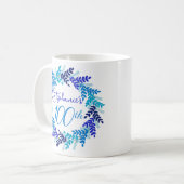 Elegant Monogram Blue Wreath 100. Geburtstag Kaffeetasse (Vorderseite Links)