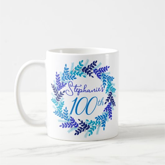 Elegant Monogram Blue Wreath 100. Geburtstag Kaffeetasse (Links)
