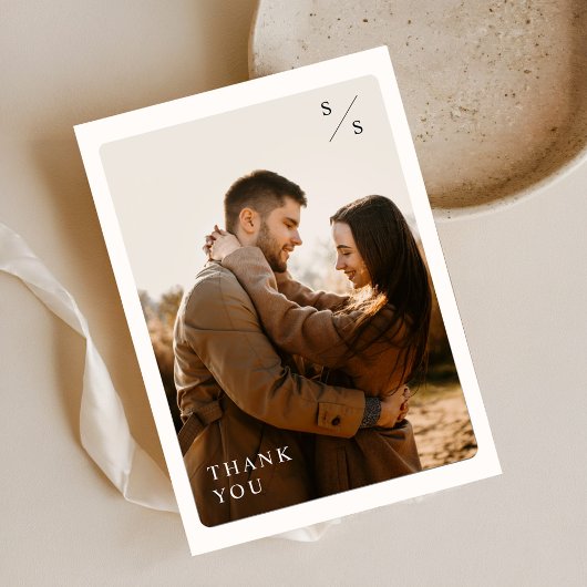 Elegant Monogram Boho Wedding Foto Dankeskarte