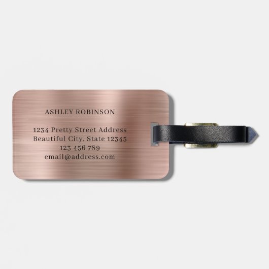 Elegant Monogram Bold Two Initial Rose Gold Metal Gepäckanhänger (Rückseite horizontal)