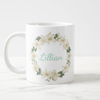 Elegant Monogram Botanical Lily Design   Jumbo-Tasse
