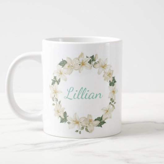 Elegant Monogram Botanical Lily Design Jumbo-Tasse (Links)